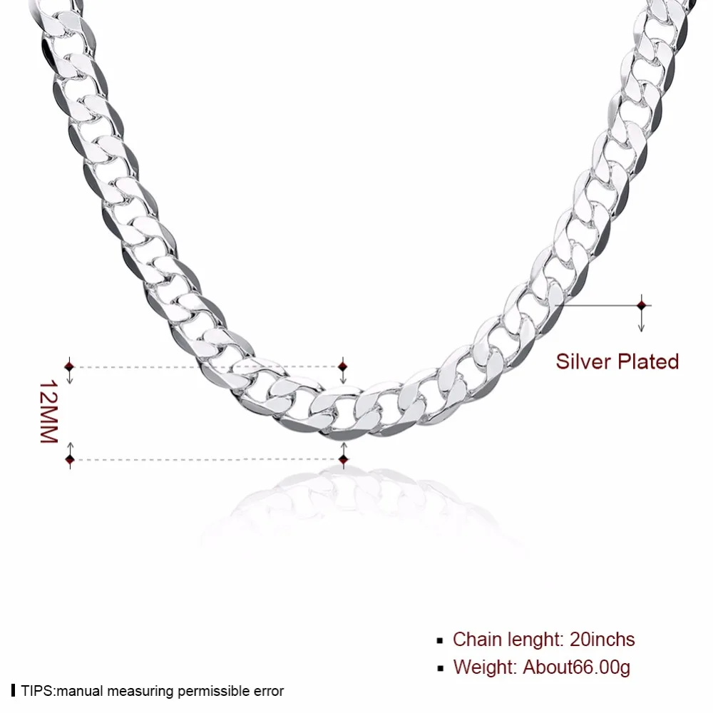 Высокое качество стерлингового серебра 12 мм Мужская калиброванная цепь Цепочки и ожерелья 20/22/24/26 дюймов Мужская Цепочки и ожерелья ювелирные издели