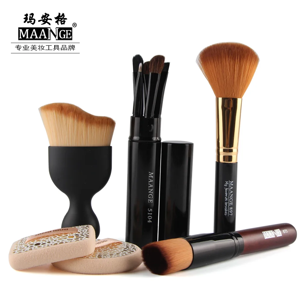 MAANGE 6 в 1 Профессиональные кисти для макияжа Set для губ, тени для век Foundation Brush инструменты Мощность Губка Puff сделать до кисти инструменты