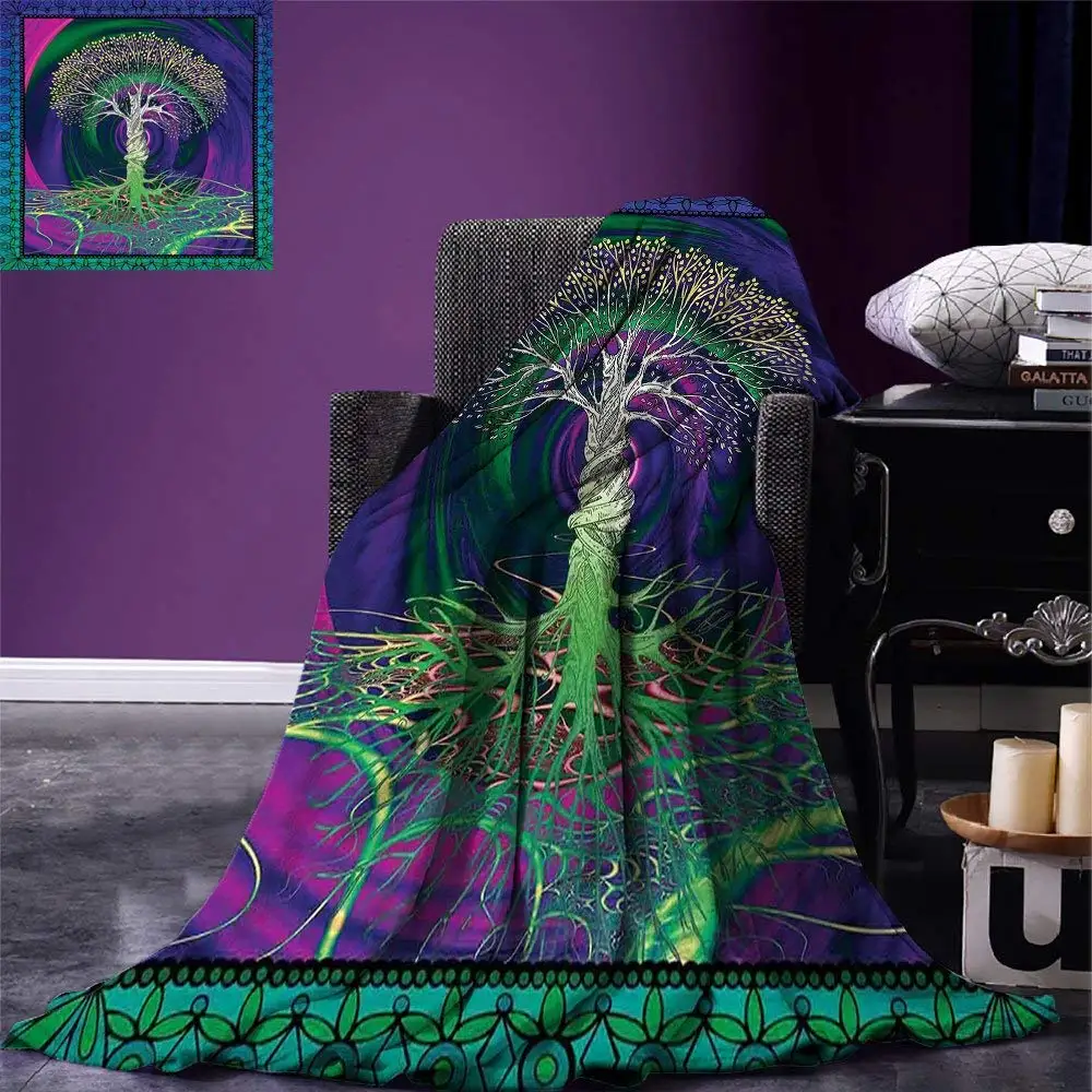 

Nature Throw Blanket Digital Psychedelic Tree of Life with Turning Gothic Background Mystery Display Warm Microfiber