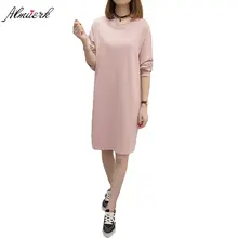 soild Цвет для женщин Круглый воротник хлопковая футболка средней длины с длинными рукавами простые свободные женские футболки хлопковая Футболка нижняя рубашка L274