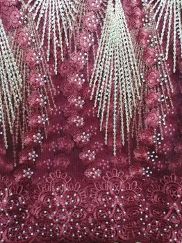 

Best Quality Wine Red Gold African Tulle Lace Fabric High Quality Embroidery French Net Mesh 2019 Nigeria Lace For Wedding Party