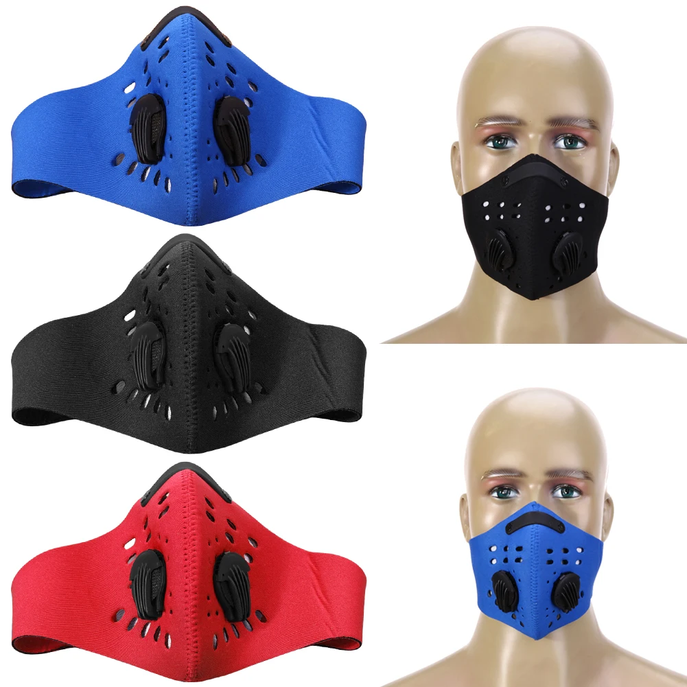 Dustproof Cycling Face Mask PM2.5 Filter Two Exhale Valves Mouth Muffle
