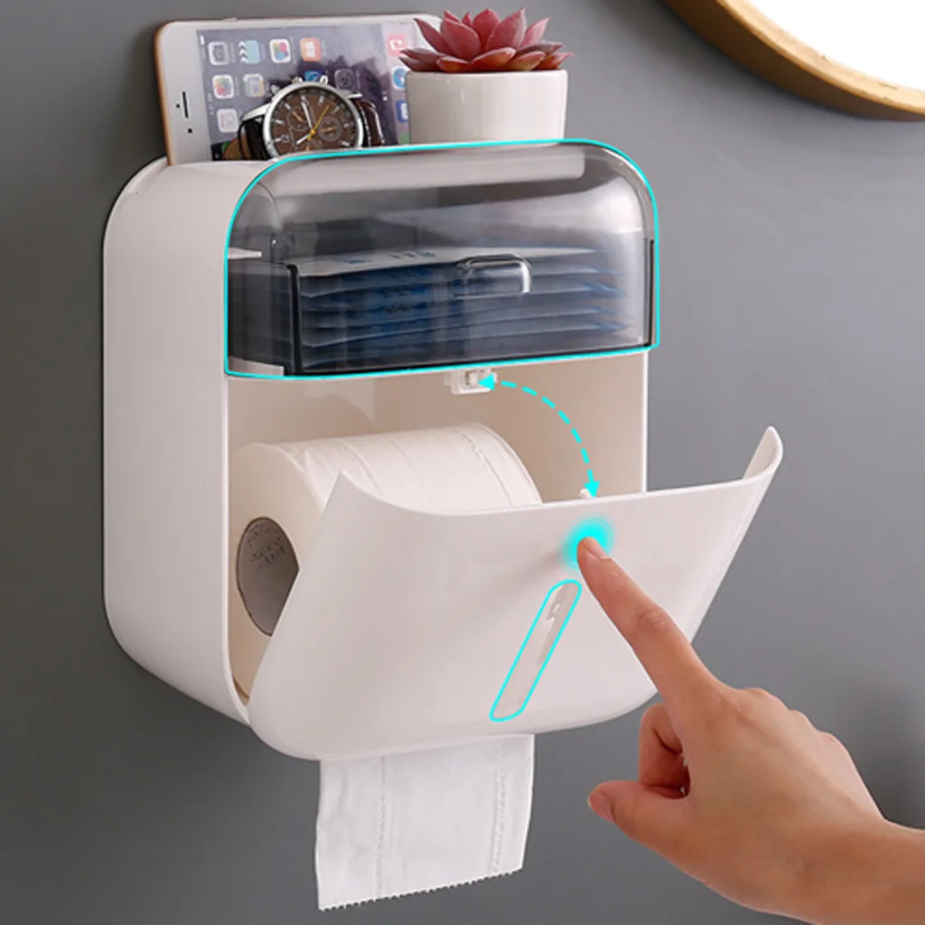 

Multi-Function Tissue Box Bathroom Free Punching Toiletries Storage Box Toilet Paper Tray Waterproof Double Layer Shower Shelf