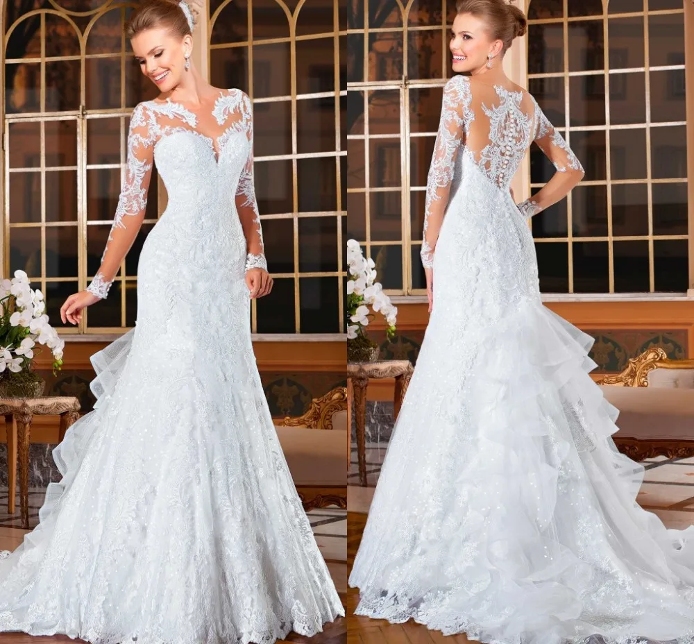 2015 Charming Best Selling Full Sleeves Wedding Dresses See Through