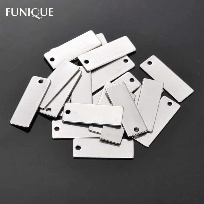 

FUNIQUE Brand 20PCs Stainless Steel Charms Silver Color Rectangle Stamping Blank Tag Pendants For Making Necklace Jewelry 25x9mm