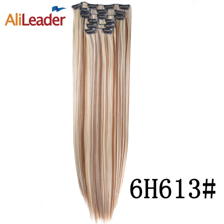 Alileader 6pcs Long Straight Women Black Brown High Tempreture Synthetic Hair Piece for women ombre Clip in Hair Extensions - Цвет: 6H613