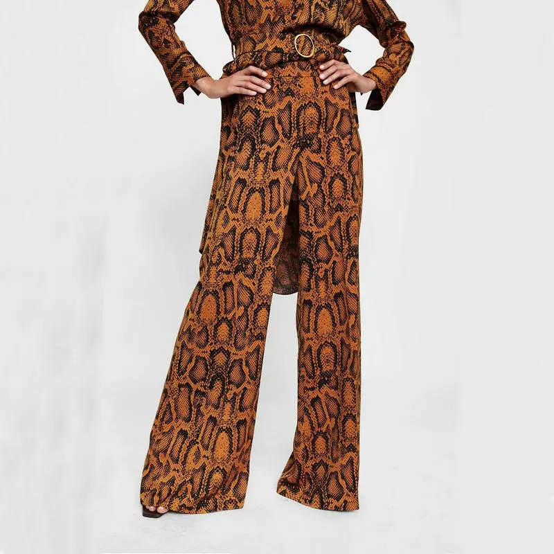 

New Serpentine Printed Casual Pants High Waist Women Flare Pants Female Elastic Waist With Pockets All-matched Pants
