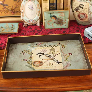 

American pastoral village painted iron tray tray containing debris disc European style of the ancient decorative plate