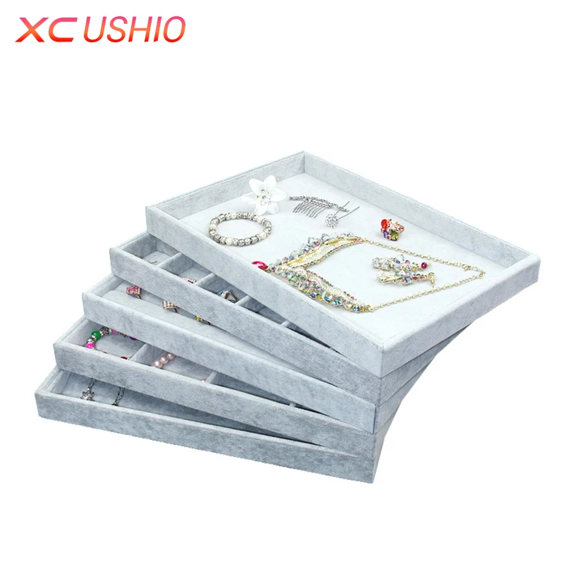 

Professional Jewelry Display Tray Velvet Necklace Ring Earring Storage Organizer Jewellery Display Holder Showcase Box