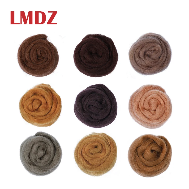 

LMDZ 9 Colors 5g/10g Brown Animal series Wool Fibre Set Wool Roving For Needle Felting Hand Spinning DIY materials Brown Fibre