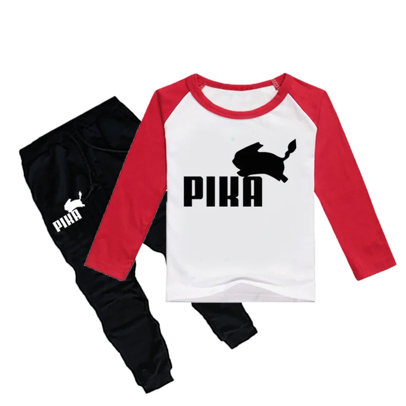 DLFY/От 2 до 16 лет; Новинка; милая детская футболка с принтом «Pokemon Go»; брюки; комплект из 2 предметов; спортивная одежда для мальчиков; спортивный костюм с принтом логотипа Pika; повседневная одежда для девочек