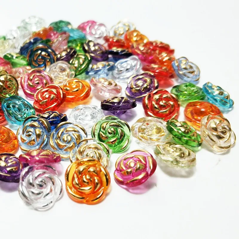 

100Pcs Mix color transparent rose shape shank shirt buttons apparel supplies sewing accessories 12mm retail and wholesale A249