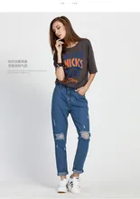 2016 новый Хлопок Полная Длина Шаровары Середина Полосы Полнометражный DenimLoose Отверстие Свободные Джинсы Женские