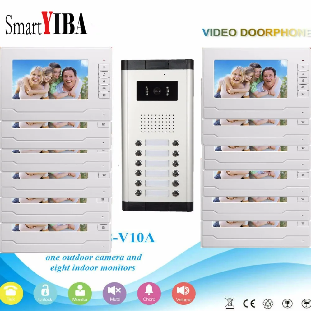 SmartYIBA 7\ Video Intercom Doorbell Apartment Video Door Phone + 12 Monitors IR Camera for 12 Family