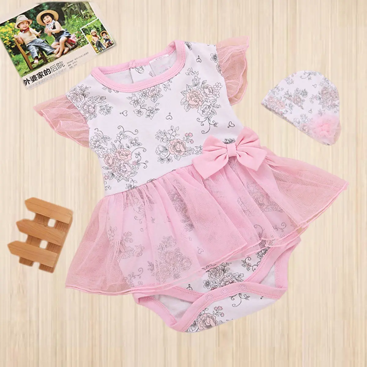 2pcs Newborn Infant Kids Baby Girl Romper Lace Tutu Dress+Hat Outfit Clothes Setinfant baby
