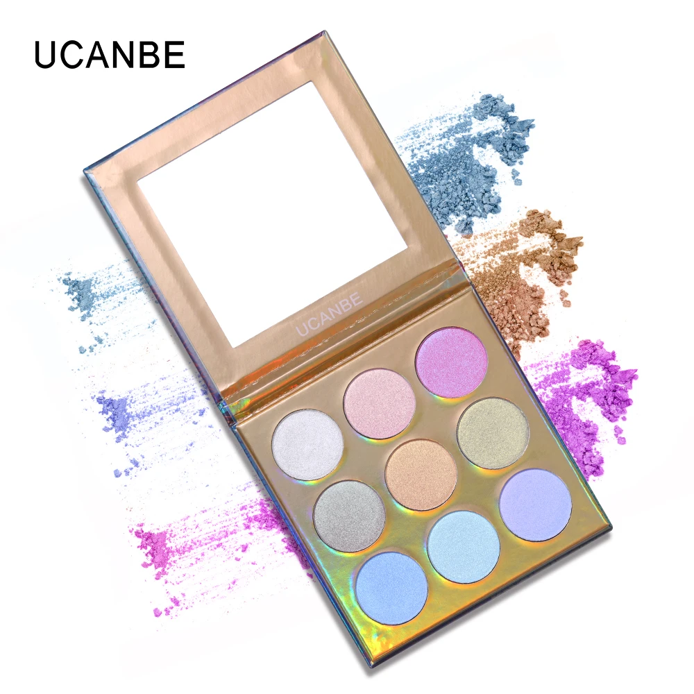UCANBE, блестящий хайлайтер, макияж, 9 видов цветов, набор для свечения, Duo, хромированные тени для век, палитра, мерцающая, Обнаженная, голографический осветитель, золотой, фиолетовый