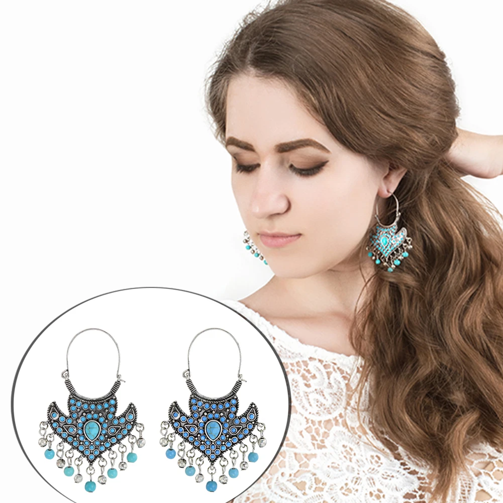 TrinketSea Vintage Bohemian Style Delicate Blue Bead Drop Earrings