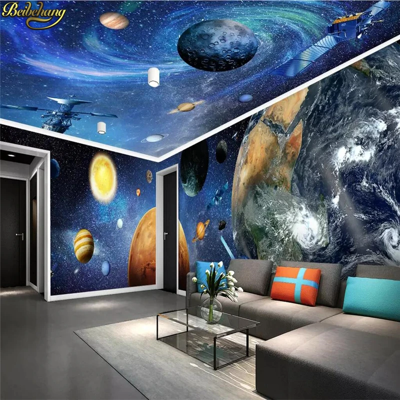

beibehang Custom 3D Wall Paper Murals Cosmic Galaxy Earth photo Wallpaper Large Mural For Living Room Sofa TV Backdrop flooring