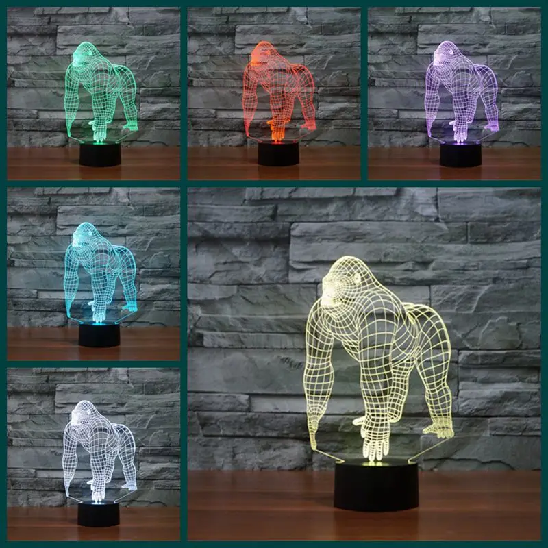 

3D Orangutans Illusion Light Gorilla King Kong figure Toy Colorful Animals Chimpanzee Model Desk Lamp Kids Bedroom Lighting