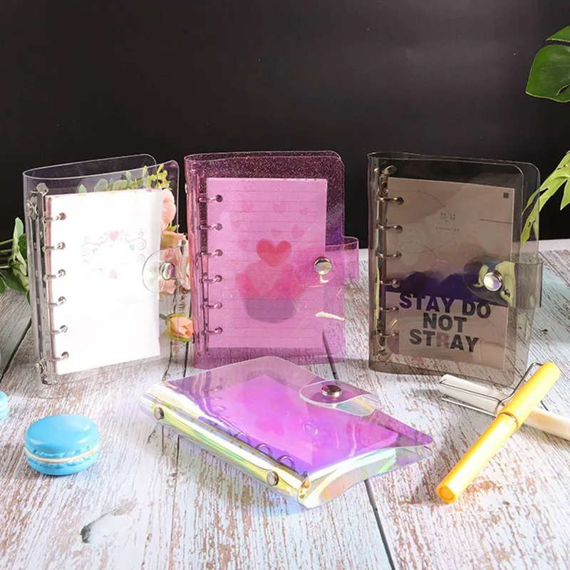 

1pc A5/A6/A7 Laser Meteor Shower PVC Cover Loose Leaf Color Six Ring Binder Handbook File Folder with Button TJM9068
