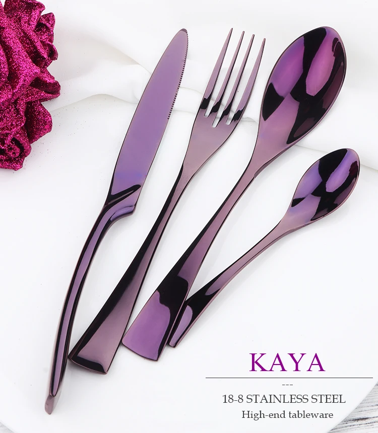 Роскошные фиолетовые столовые наборы 24 шт. стальные столовые приборы ножи вилки столовая посуда набор западный ресторан столовые приборы Наборы