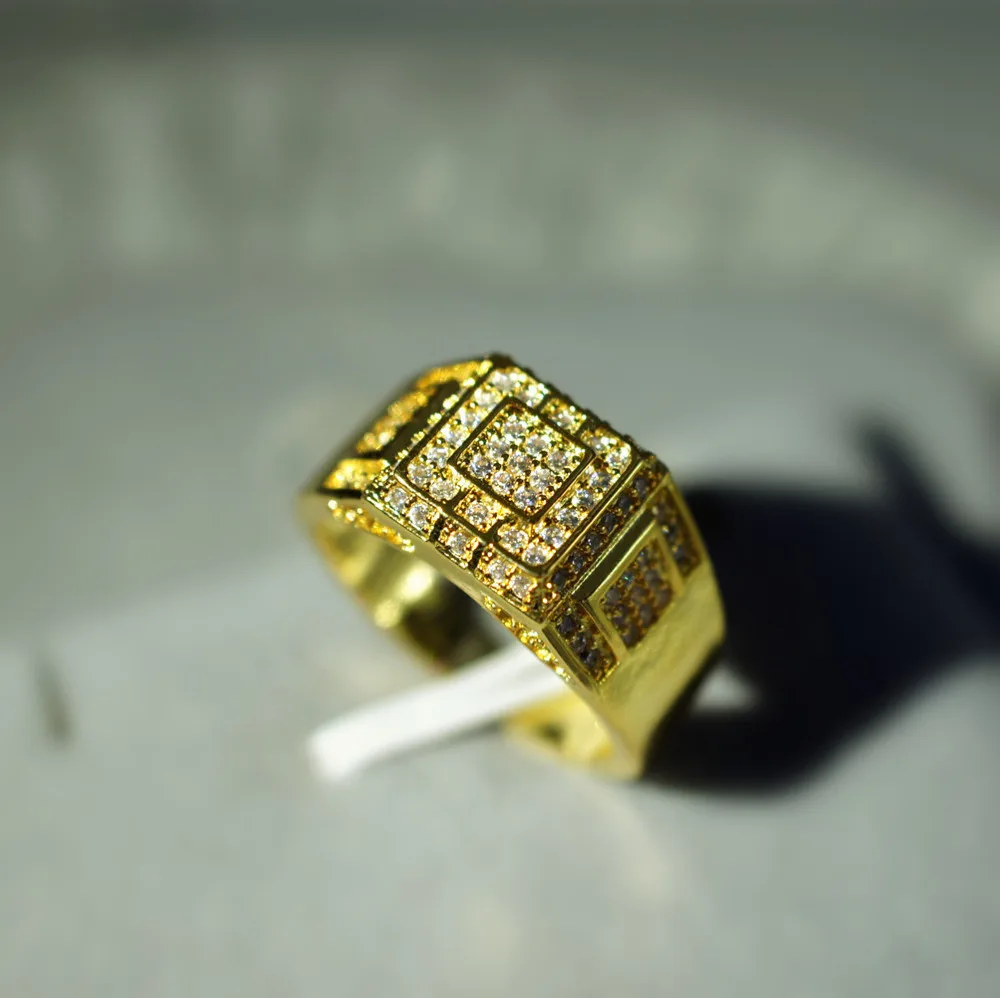 

Luxury Cubic Zircon Seal Ring Signet Gold Color Classic Wedding Band Male Rings Titanium Stainless Steel Punk Hip Hop Ring