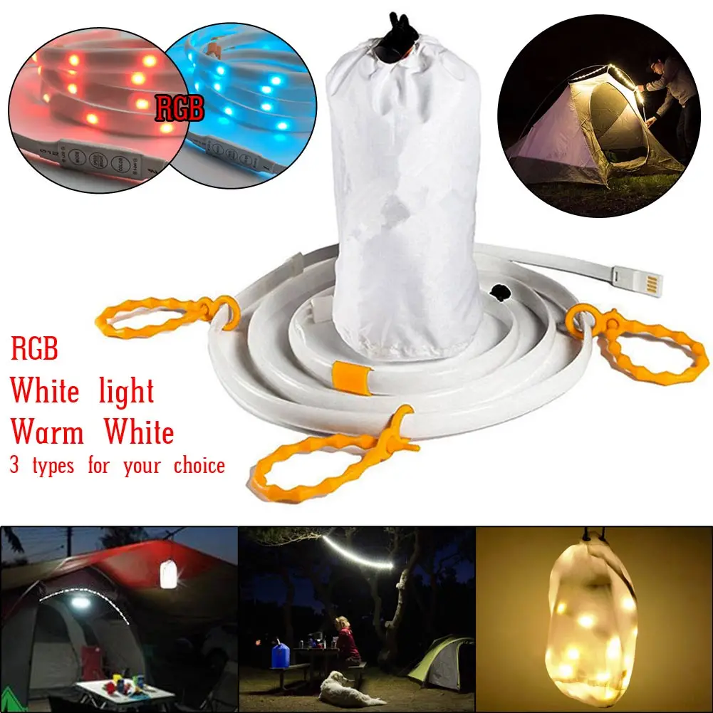 2017 New 5V LED Waterproof Hiking Camping Emergency USB Light Strip Tent Light Lantern Lamp 150cm warm white/white light/RGB