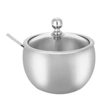 15% High-end прочный чайная из нержавеющей стали миска с крышкой и ложка сахара универсальный контейнер для приправы