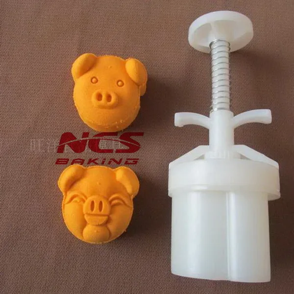 

50g Pig design Mooncake mung bean cake Molds mould with 2 Stamps plastic hand pressure , 50sets/lot