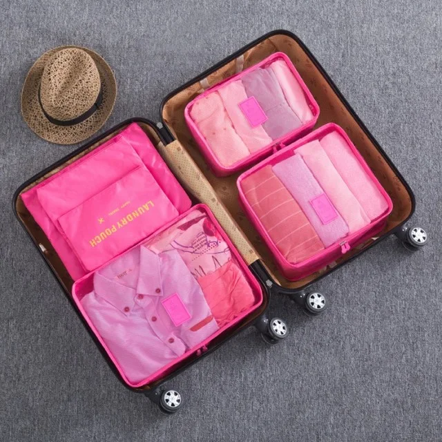 Hmunii 6 шт./компл. высокое качество ткань Оксфорд Путешествия сетки в мешке Чемодан Организатор Упаковка Cube органайзер для Костюмы c1-04 - Цвет: Rose red