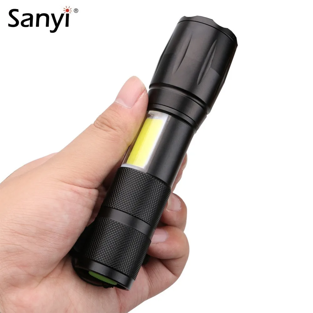 

Sanyi XM-L T6 LED Tactical Flashlight Aluminum Waterproof Zoomable COB Torch Work Flashlights for 18650 Rechargeable Battery