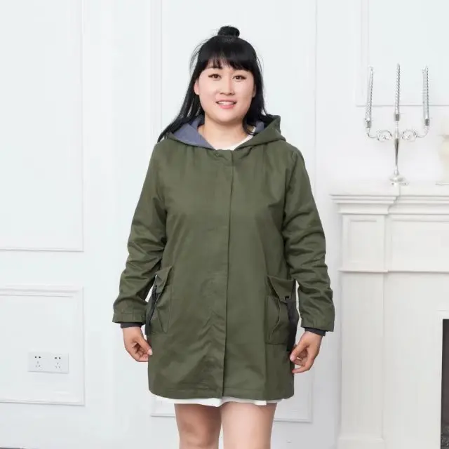 Осеннее пальто для женщин размера плюс 3 4 XL повседневное с капюшоном Свободный Длинный плащ верхняя одежда армейский зеленый черный KKFY268