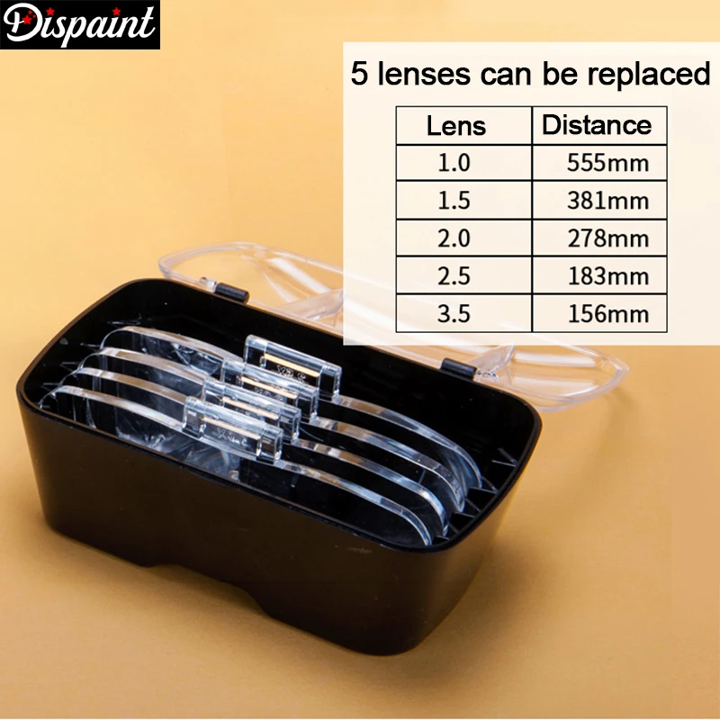 Goedkoop Dispaint Diamant Schilderij Borduurwerk 1.0X 1.5X 2.0X 2.5X 3.5X Verstelbare 5 Lens Loep LED Light Hoofdband Vergrootglas Glas Lamp