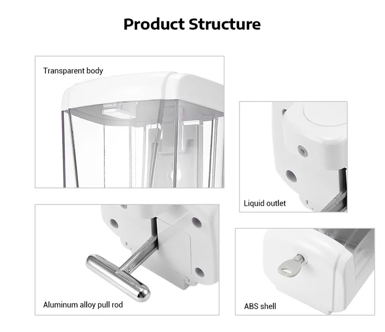 500ML Soap Dispenser ABS Wall Mount Shower Pump Liquid Shampoo Soap Dispenser Bathroom Supplies New Fashion High Quality  (4)