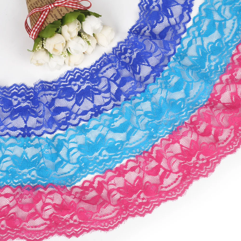 

5yards/lot Width 5.5cm 13colors White Black Red Blue Elastic Lace Ribbon Fabric DIY Garment Accessories Sewing Trim Wedding Lace