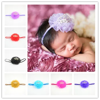 

36pcs/lot New Baby Girl Sash Flower With Birthday Crown Thin Headband