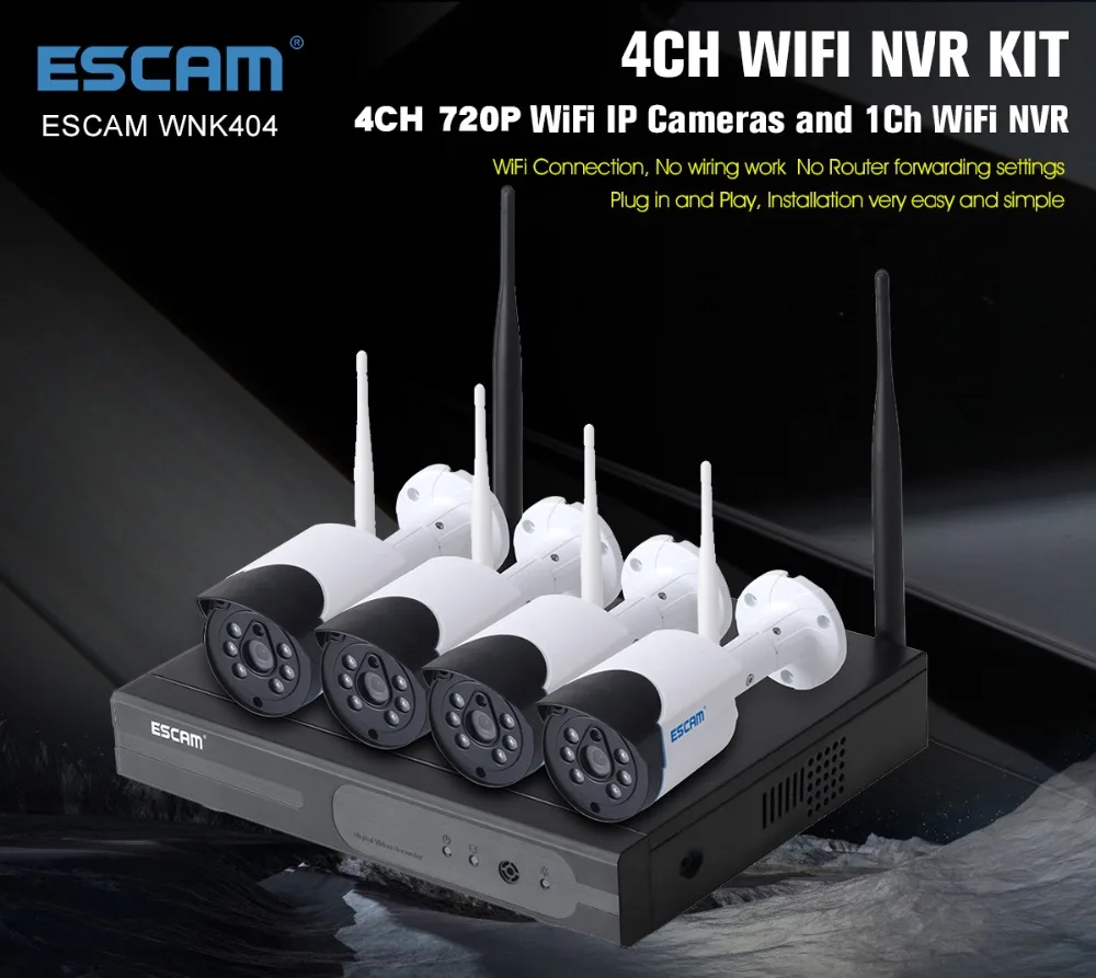 ESCAM WMK404 720 P Беспроводной WI-FI IP Камера NVR комплект