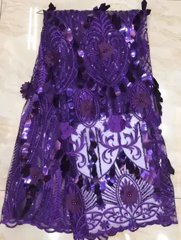 

(5yards/pc) high quality gradient gold green African sequins lace French net lace fabric for bling bling party dress purple