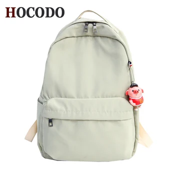

HOCODO Women Casual Canvas Backpack For Teenagers Girls Backpack Simple Solid Color School Bag Large-Capacity Travel Bag Mochila