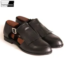 Мужские модельные туфли из натуральной кожи в британском стиле с кисточками; Летние босоножки на низком каблуке с пряжкой; деловые вечерние свадебные сандалии