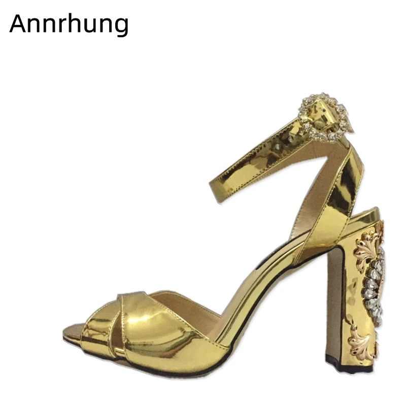 

Unique Clock Decor Heel Sandals Women Block Heel Open Toe Shoes Customized Color Rhinestone Wedding Sandalias De Mujer