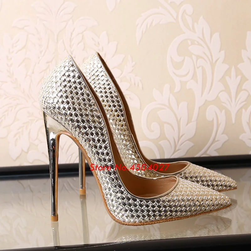 Серебро/золото/женские черные на высоком каблуке без шнуровки туфли-лодочки каблук Для женщин обувь Острый носок вечерние модельные туфли