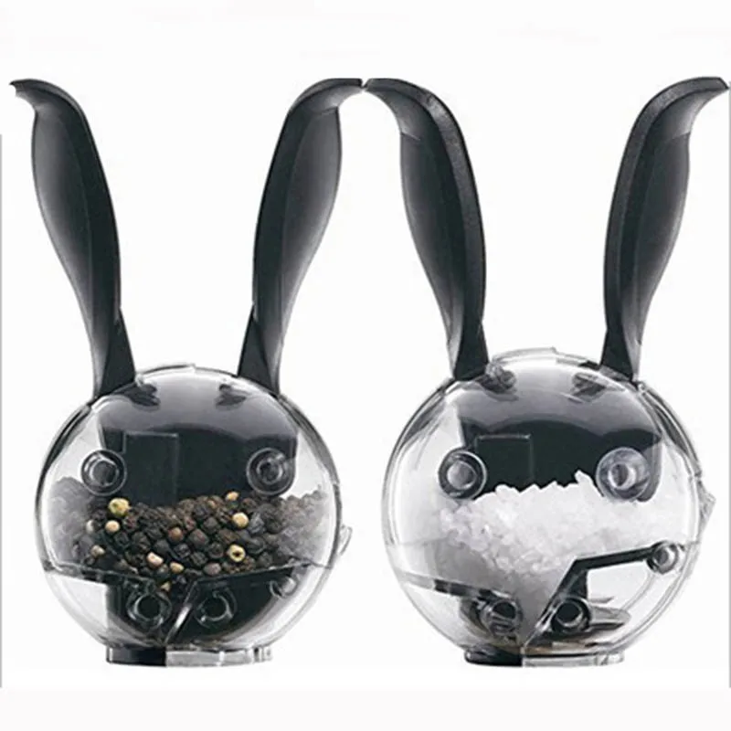 

Mini Manual Black Pepper Grinder Multifunction Plastic Cruet Spice Grinder Ball Shape Black Rabbit Ears Design Kitchen Tools
