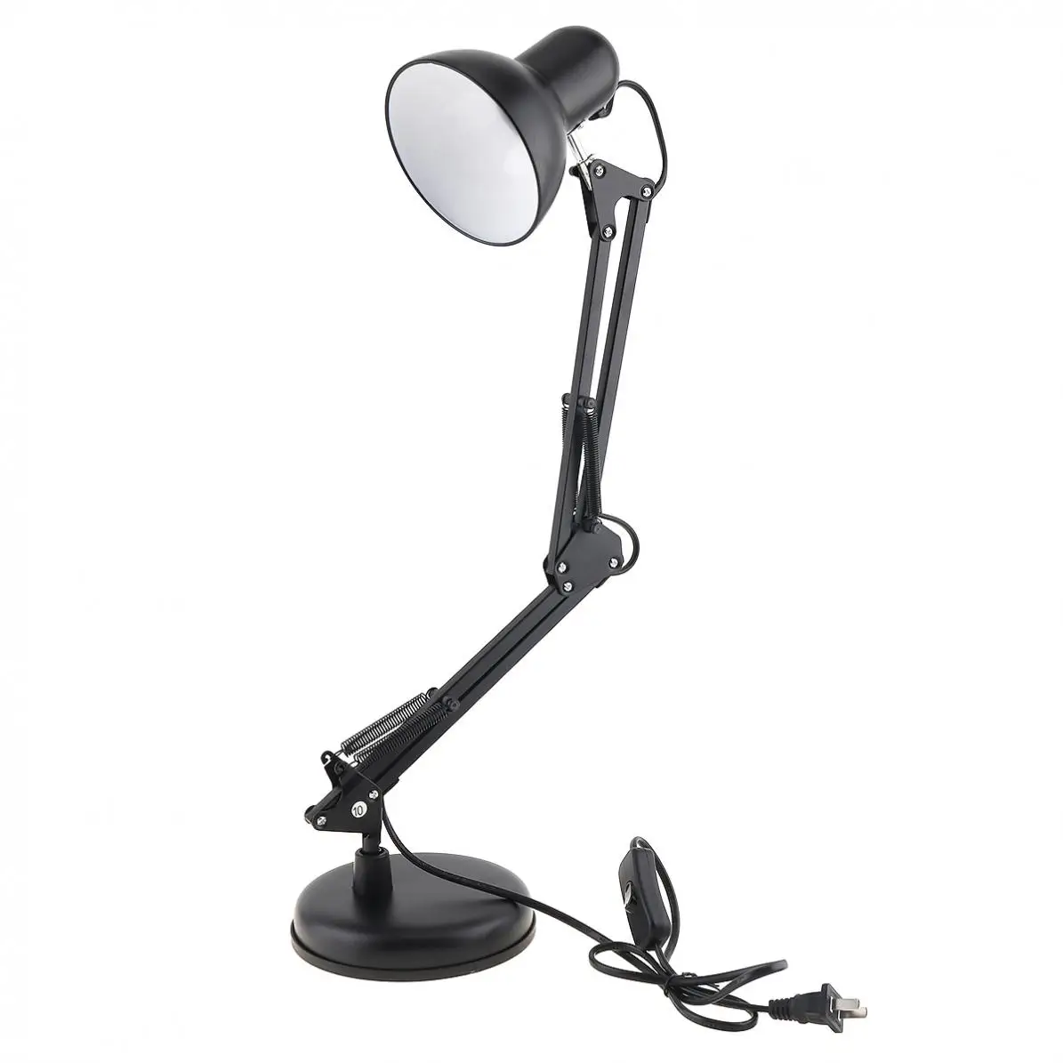  Black Flexible Swing Arm Clamp Mount Desk Lamp with Base and Key Switch Support Bulb for Home / Off