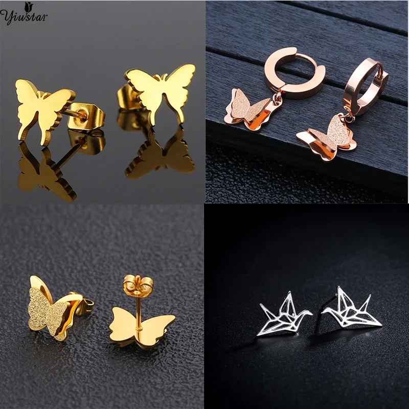 

Yiustar New Trendy Butterfly Stud Earrings Cute Animal Earrings Studs Women Jewelry Elegant Fine Earing for Femme Pendientes