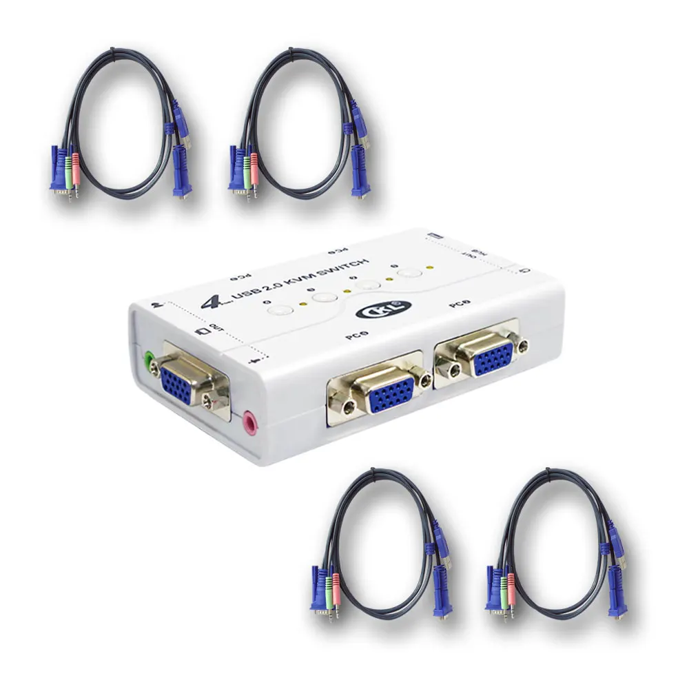 KVM коммутатор VGA 4 порта USB 2 0 с кабелем поддержка аудио микрофона принтер сканер