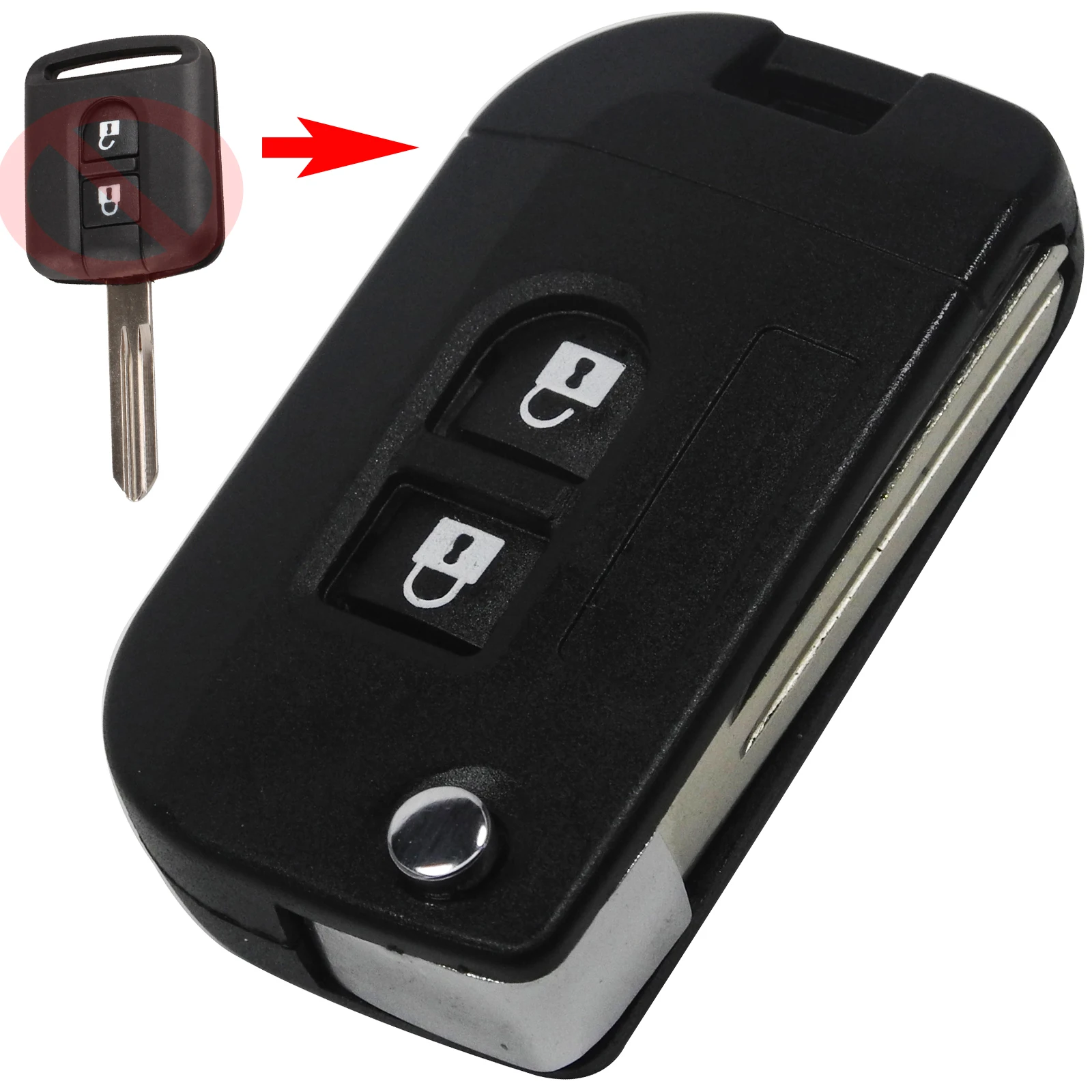 

jingyuqin Flip Remote Car Key Shell for Nissan Qashqai Micra Navara Almera Note 2 Buttons Folding Key Cover Case