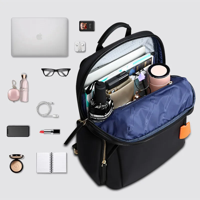  BOPAI 2019 Women Backpack Waterproof OL 14inch Women Laptop Backpack Plecak Black Bagpack Travel Bu