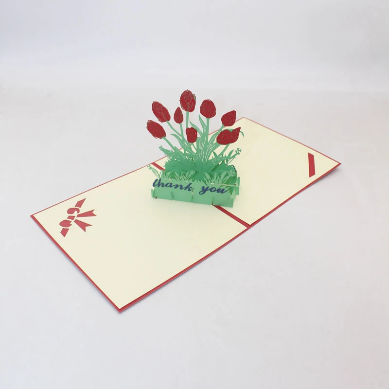  3D Handmade Thank You Red Tulips Paper Invitation Greeting Cards Teachers' Day Thanksgiving Day Mot - 33061378967