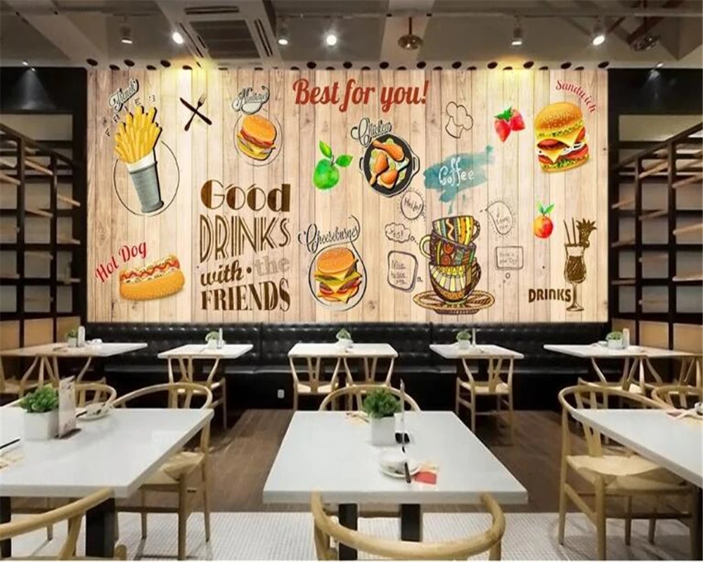

beibehang Large HD personality wallpaper Retro Wooden Fashion Food Restaurant Tool Background Wall papel de parede 3d wallpaper